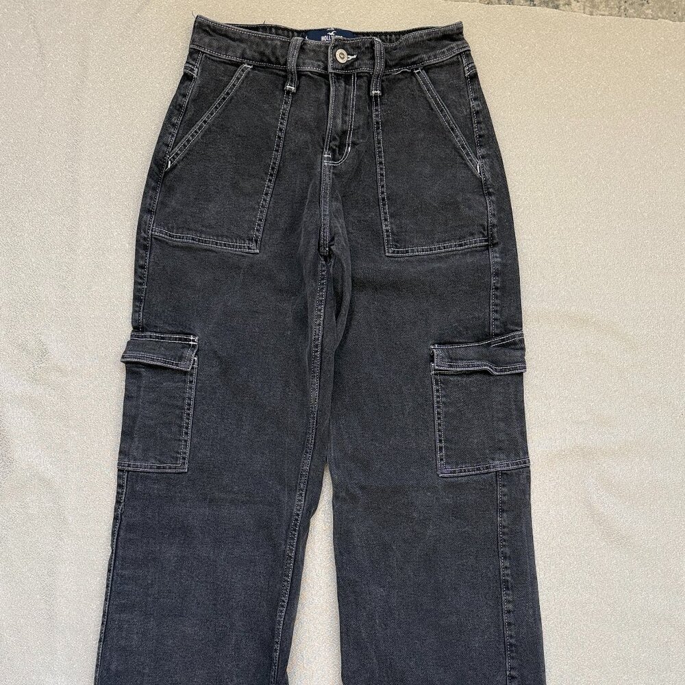 Hollister Women's High Rise Vintage Baggy/Cargo Pants Sz 1L/25x33 Faded Black